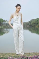 White Spaghetti Strap Silk Set